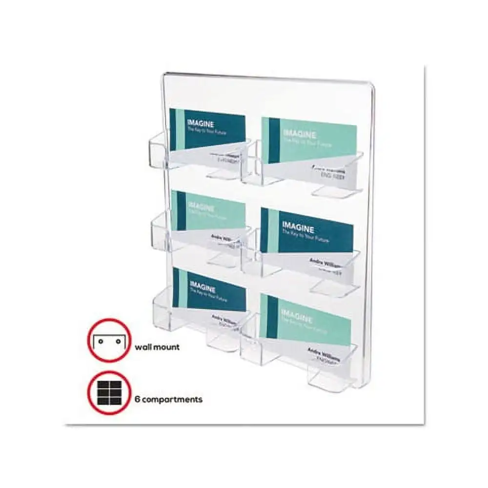 Six-Pocket Wall Mount Business Card Holder, Holds 480 2 X 3 1/2 Cards, Clear