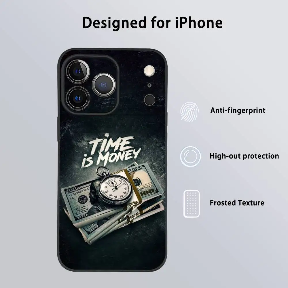 Funny Time is Money Phone Case For iPhone 17 16 15 14 13 12 11 Pro Max Plus Mini Black Frosted Soft Shell Funda - view 5