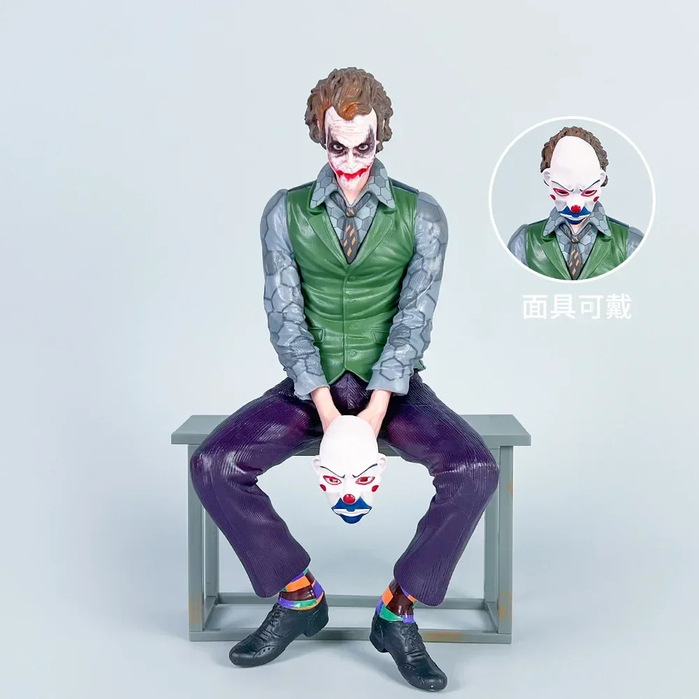 24cm New Joker Heath Ledger Anime Figures Sitting Green Suit Handheld Joker Mask Car Doll Desktop Decoration Model Gifts