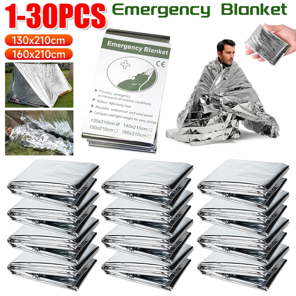 1-30PCS coperta di emergenza Outdoor Survive Kit di salvataggio di pronto soccorso coperta termica in lamina impermeabile antivento per la copertura