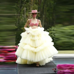 Light Yellow Puffy Tulle Skirts  Saias Women Tiered Long Skirts For Lady  Formal Wear Wedding Guest Prom Party  Skirts