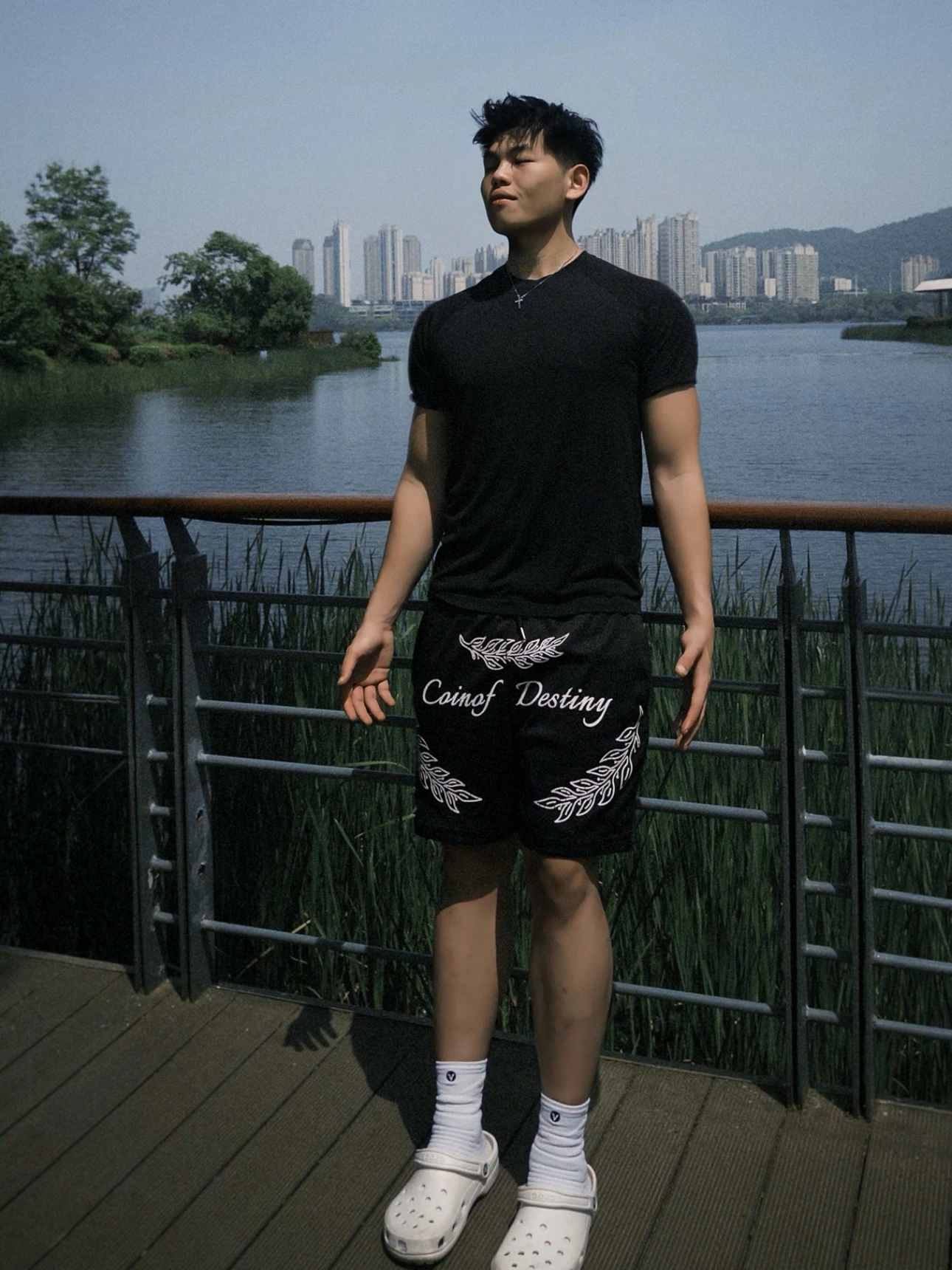 

Summer Men's Casual Loose Breathable Spor orts American Retro Double Layer Me ain Four Quarter Pants Trendy Brand