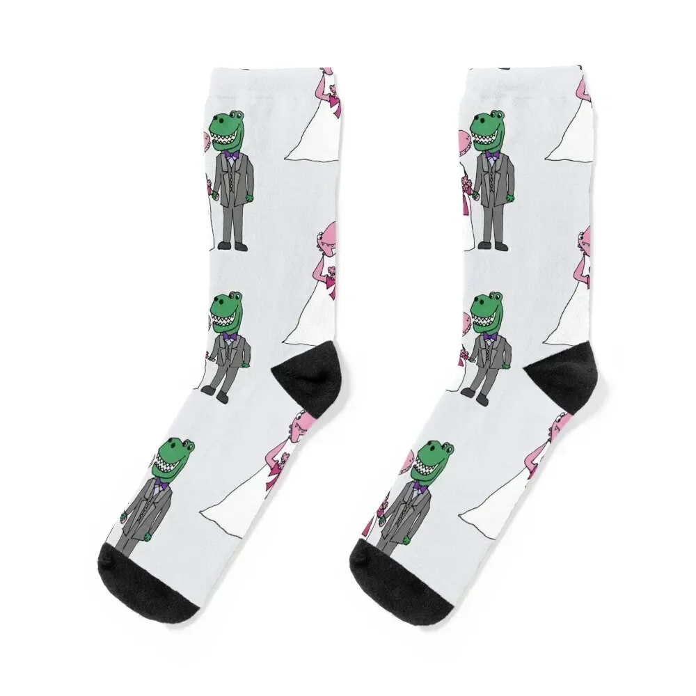 Funny T-rex Dinosaur Bride and Groom Wedding Socks gifts Stockings essential Socks Male Women's