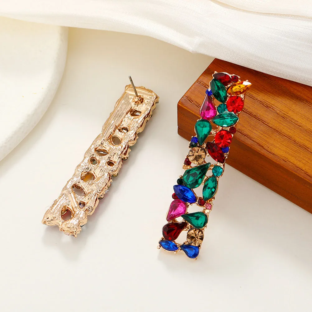 زوج واحد من أقراط الأذن الكريستالية المصنوعة من حجر الراين للنساء مجوهرات ملونة متينة هدية لعيد الميلاد وحفلات الزفاف وعيد الميلاد #1