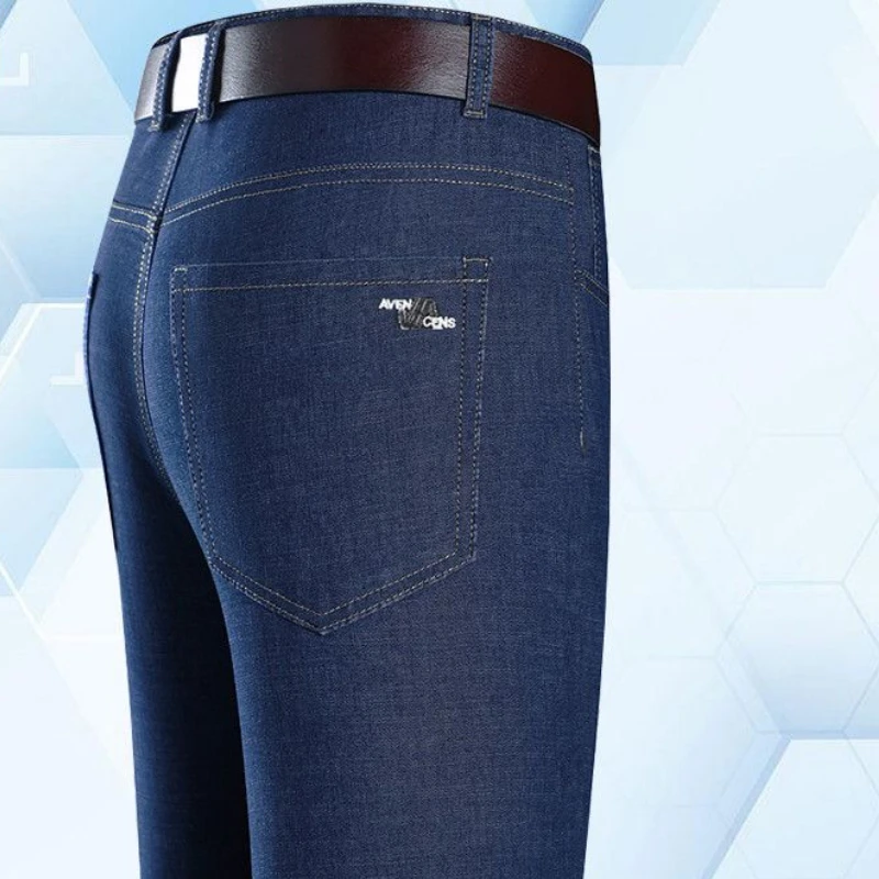 Men Jeans Blue Pants Baggy Trouser Man Colthing Thin Stretch High Waisted Straight Leg Business Design Casual Solid Slim Fit