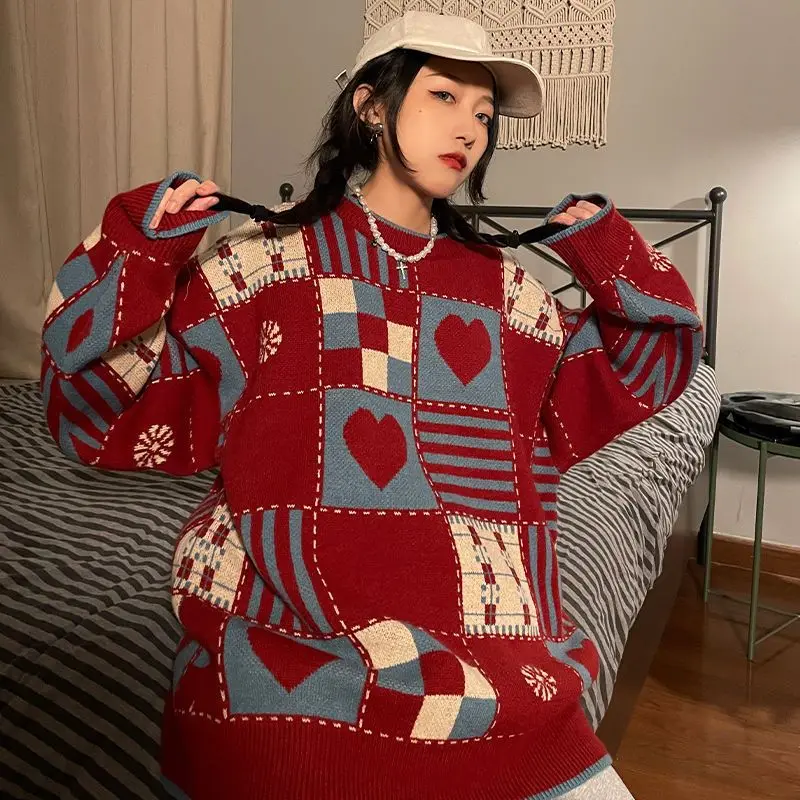 2023 New Autumn Winter Women Sweater Loose Vintage Lazy Style Loose Casual Large Size Jacket Pullover High Quality Knitted Coat