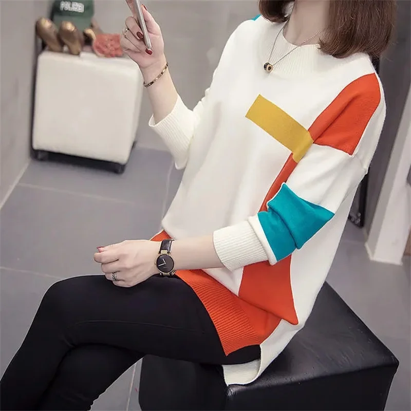 Jesień Zima Dzianinowe Swetry Damskie O Szyja Casualowy Długi Rękaw Pulower Miękki Ciepły Sweter Femme Moda Podstawowy Solidny Jersey Tops