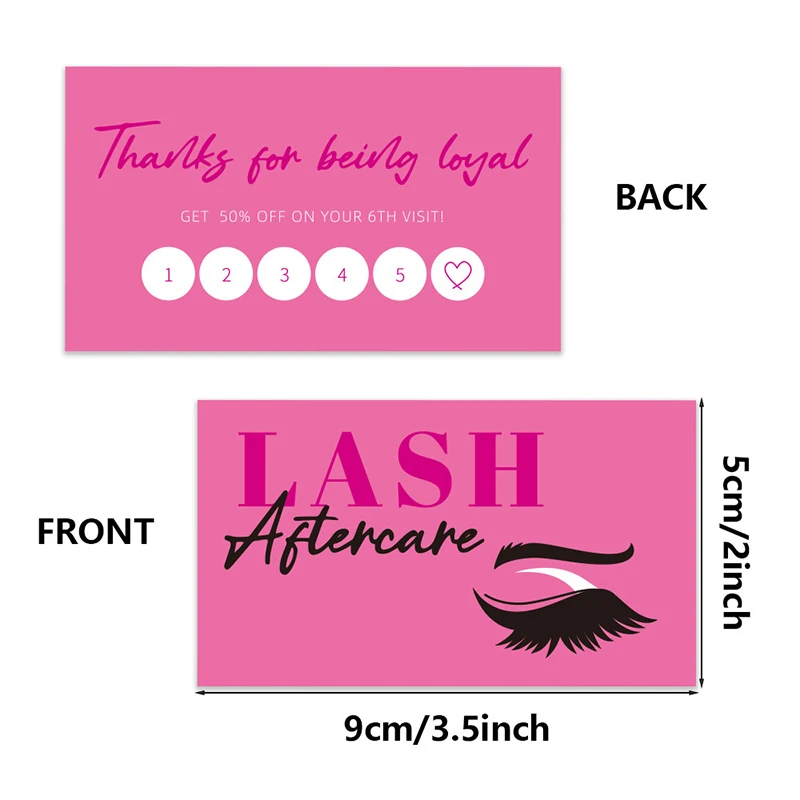 50pcs Shining Eyelash Business Card Lash Extension Aftercare Card Lash Loyalty Discount Cards Beauty Studio Loyalty Cards