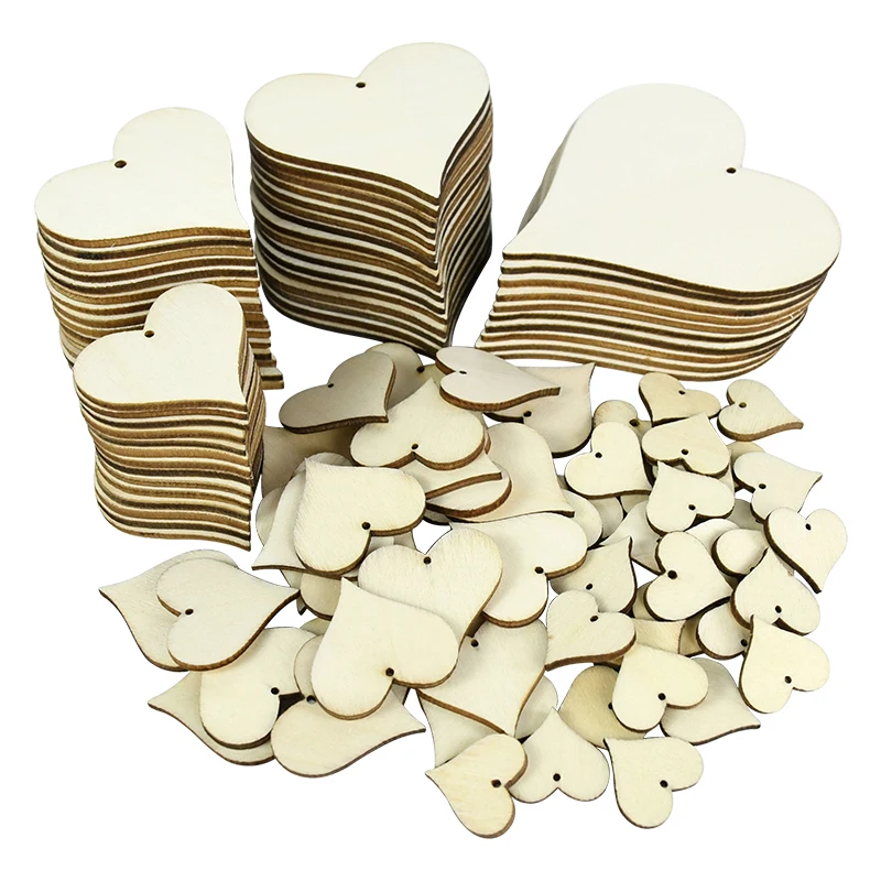 1-15cm Blank Heart Wood Slices DIY Painting Graffiti Scrapbooking Wood Crafts Wedding Embellishments Handmade Love Heart Pendant