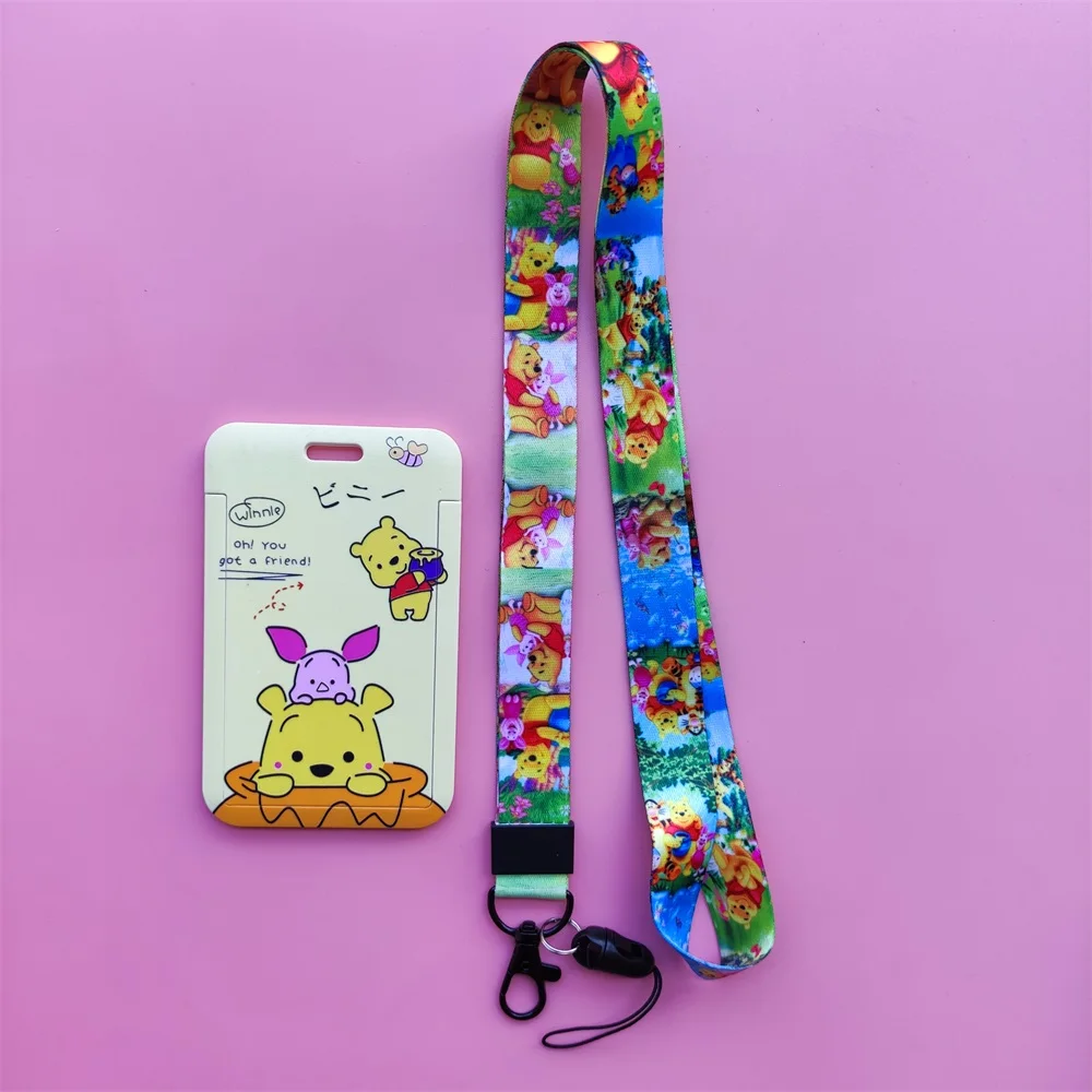 Disney winnie pooh cordão corrediça abs id crachá titular com limpar id janela pescoço cordão para identificação da escola id escritório