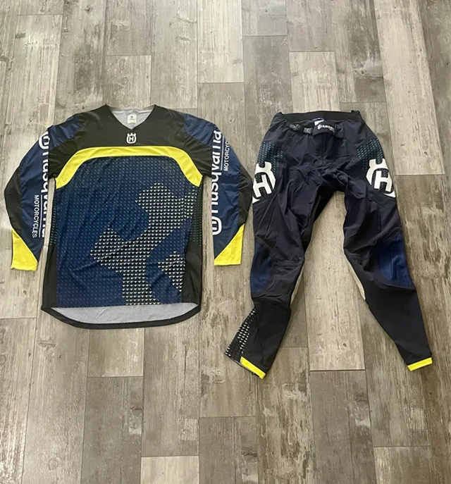 Husqvarna-Terno de moto sujeira, conjunto de engrenagens motocross, topo, combo moto off road, camisa azul e calças moto, 2019, 2022