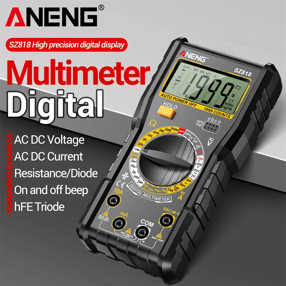 ANENG SZ818 Multimeter 1999 Count Digital AC/DC Voltage Current Resistance Multimetro hFE Triode Buzzer Capacitance Test Tools