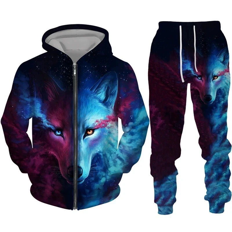 New 3D Printing The Wolf Fashion Men Women Tracksuits Crewneck ZipHoodies+pants Plus Size S-7XL Harajuku Coats Tracksuit Men