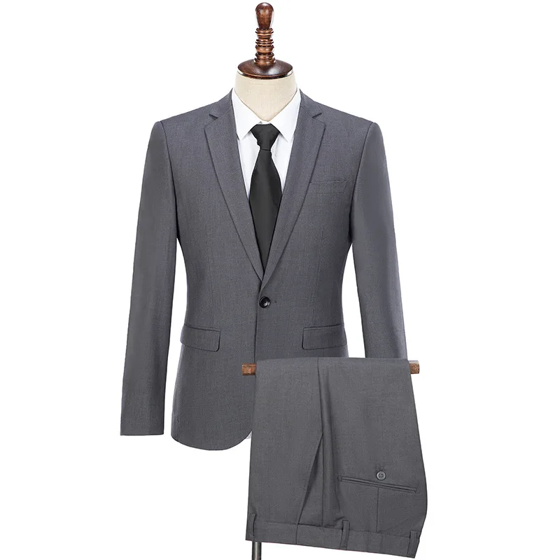 

KIDWHXR Men Suit Set Fashion Simple Solid Color Long Sleeve Male Outfit Single-breasted Slim Business Office 2-piece Suits