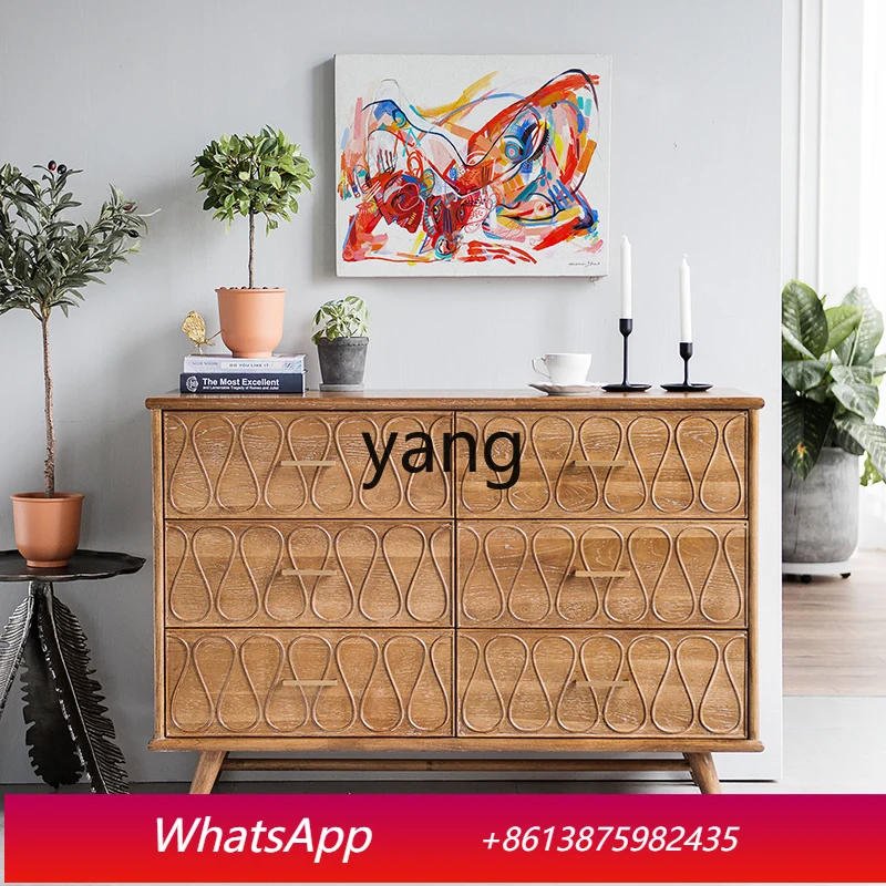 

CX Vintage Country Solid Wood Furniture Distressed Carved Three Buckets Six Buckets Side Cabinet Storage