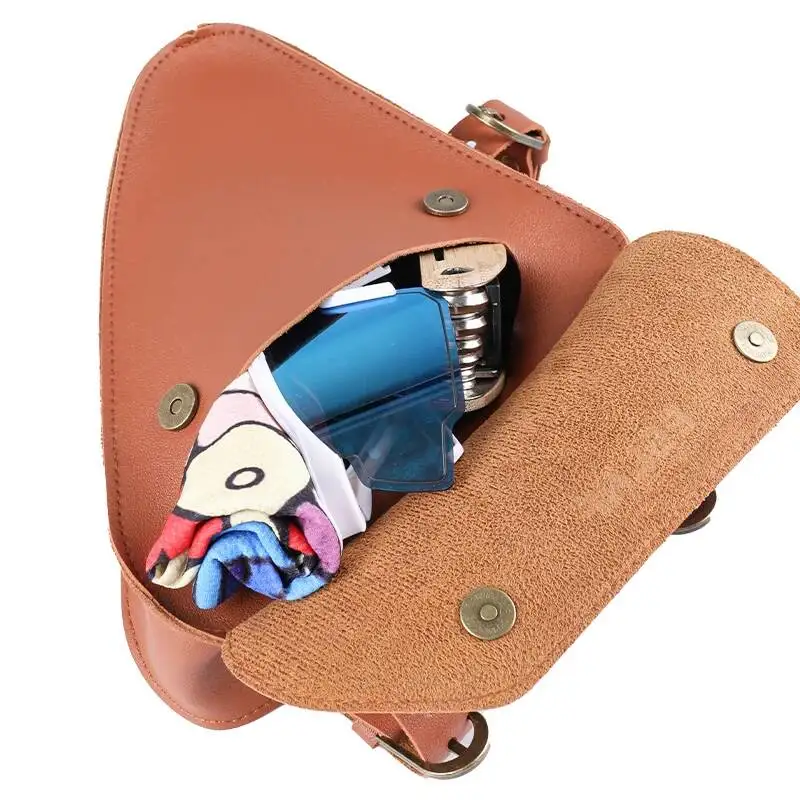 

ESLNF Retro Triangle Bag Bike PU Leather Bicycle Front Frame Ultra-Light Tube Small Packet Repair Tool Pouch Cycling Accessory