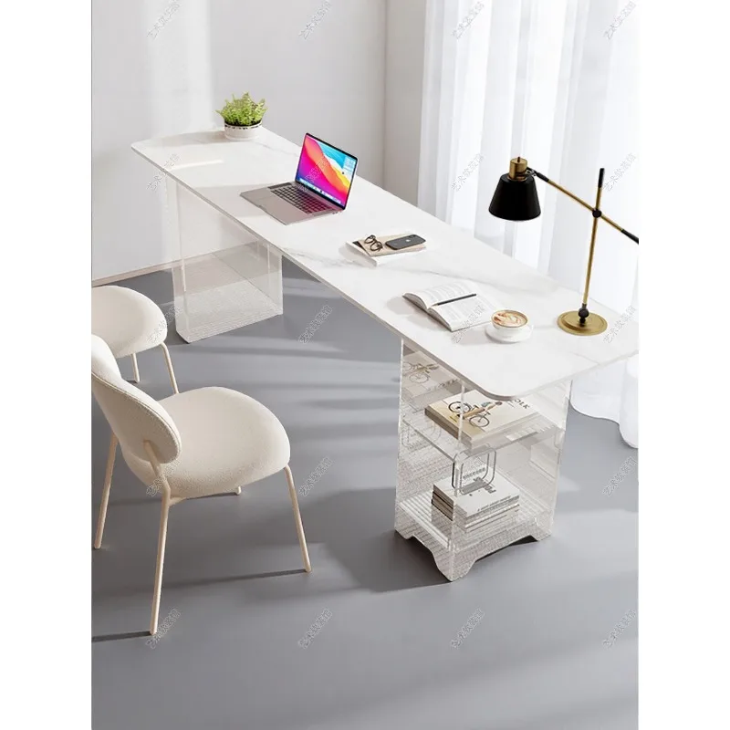 Light luxury rock slab computer desk cream wind acrylic strip workbench study wall table household