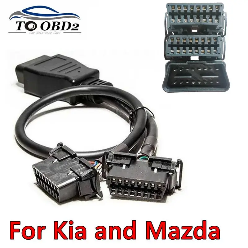 Newest Original Car Connector OBD2 Extension Cable 16 Core One to Two Adapter Female Head for Kia and Mazda.