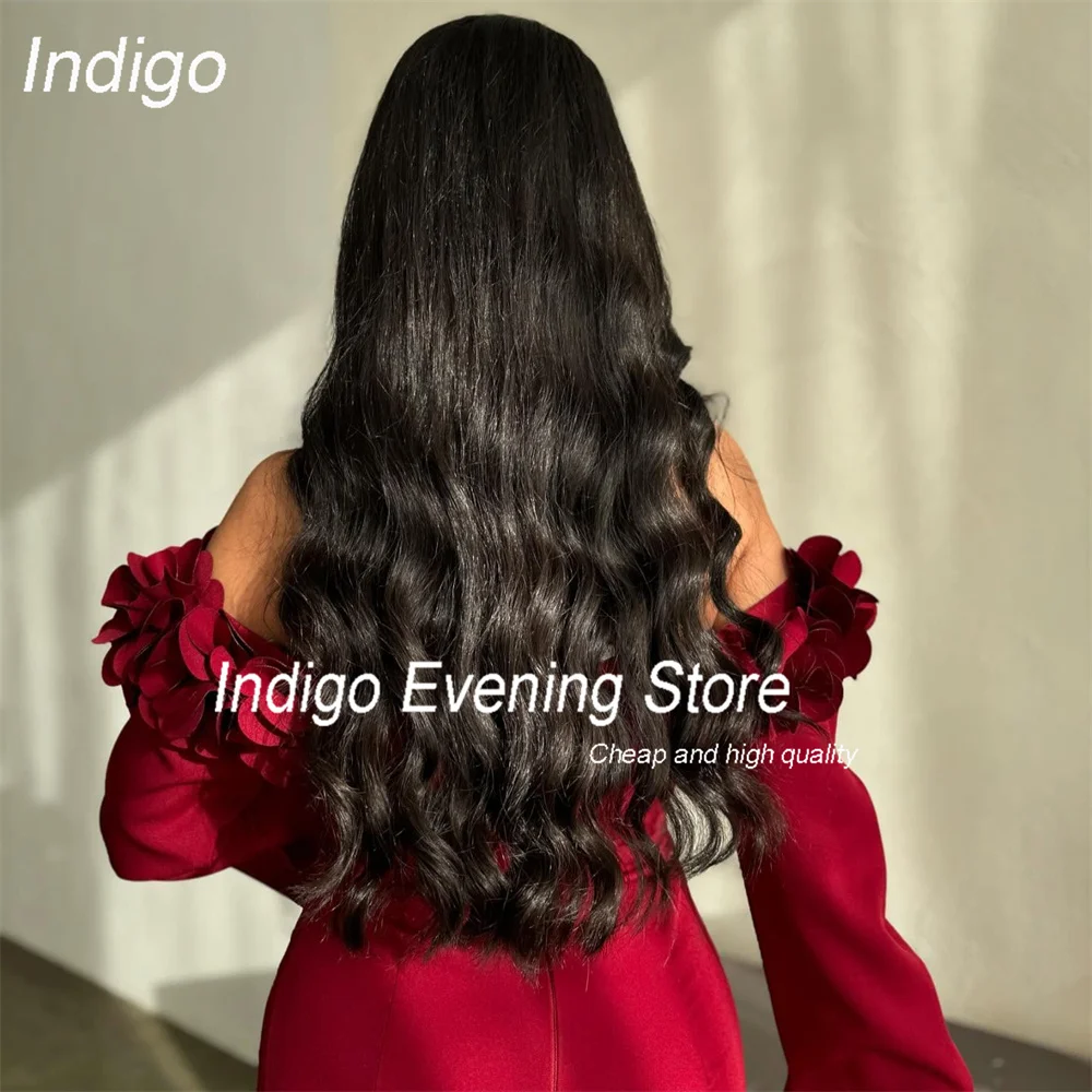 Indigo Elegant Long Sleeve Mermaid Evening Dress 2025 Flowers Off The Shoulder Backless Party Prom Gown فساتين السهرة Customized