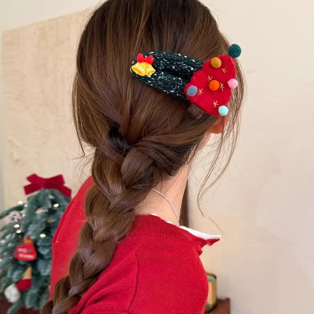 Unique Cartoon Christmas Tree Hair Clip Felt Elk Santa Claus Hairpin Headwear Headdress Xmas Wool Barrettes Daily