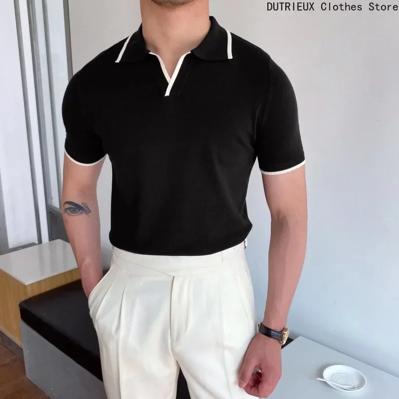 Summer Men Fashion Polo Shirts Short Sleeve Turn-down Collar Patchwork Gasyal PolosMens Clothing Male Tops Pullover Streetwear