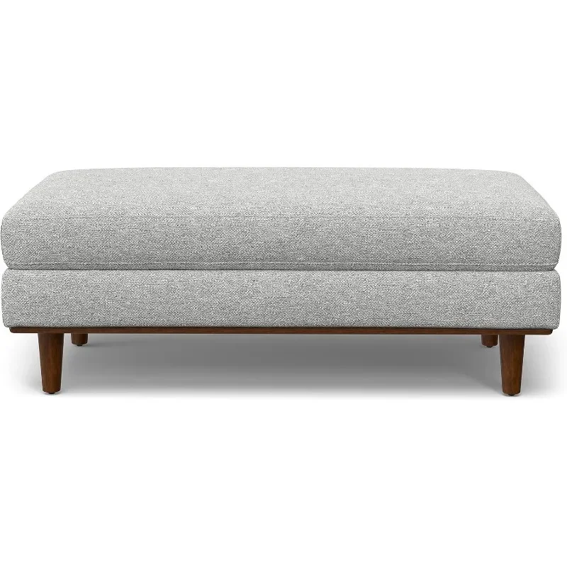 Morrison 49 Inch Wide Mid-Century Modern Large Rectangular Ottoman in Mist Grey Woven-Blend Fabric, For the Living