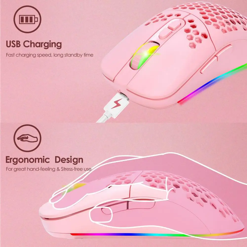 Stylish Computer Mouse  Luminous Honeycomb Shell Design Wireless Mouse  2.4G 6 Mute Buttons Wireless Gamer Mouse