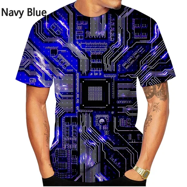 New Fashion Circuit Board 3D Printing T-Shirt Electronic Chip T-Shirt Men Ladies Summer Casual Short Sleeve Top