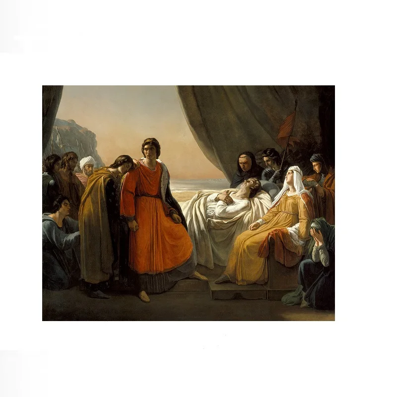 Ary Scheffer - The Death of Saint Louis Giclee Fine Painting, Art Print Canvas Poster, Living Room Decor, Home Wall Picture