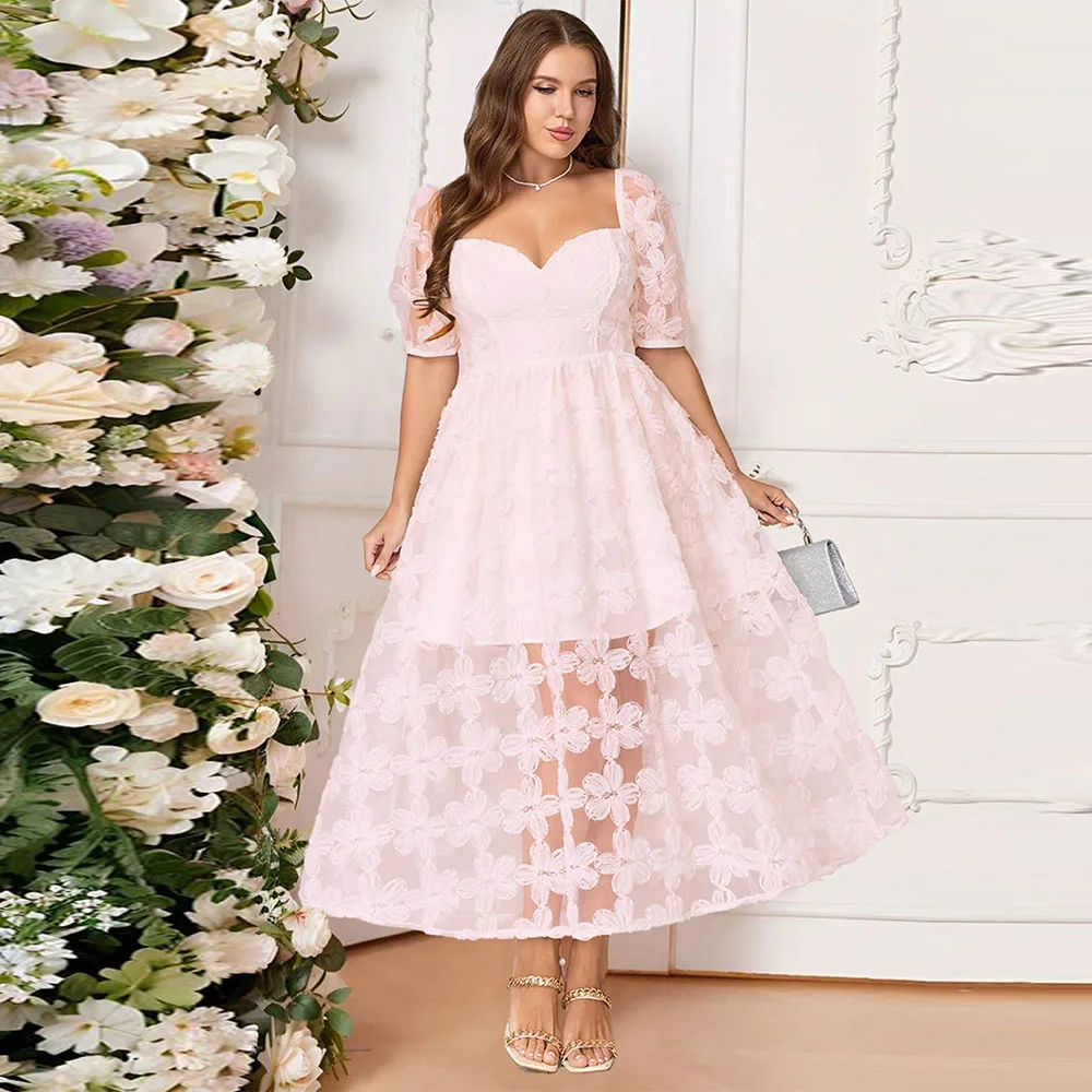 Robe mère de la mariée personnalisée et exquise pour femmes, en dentelle 3D, décolleté en cœur, manches bouffantes, ligne A, robes Maxi, 2025 Plus