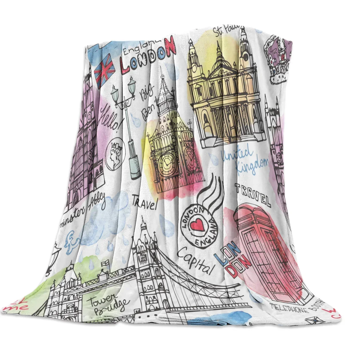 

3d printed blanket British Graffiti Bridge Car Clock London City Flannel Blanket for Bed for children birthday Christmas gift