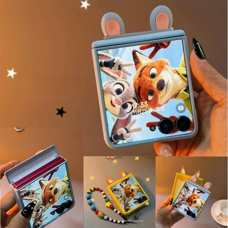 Cute Ears Magnetic Hinge Hinge Phone Case For Samsung Galaxy Z Flip 7 zflip7 Cover