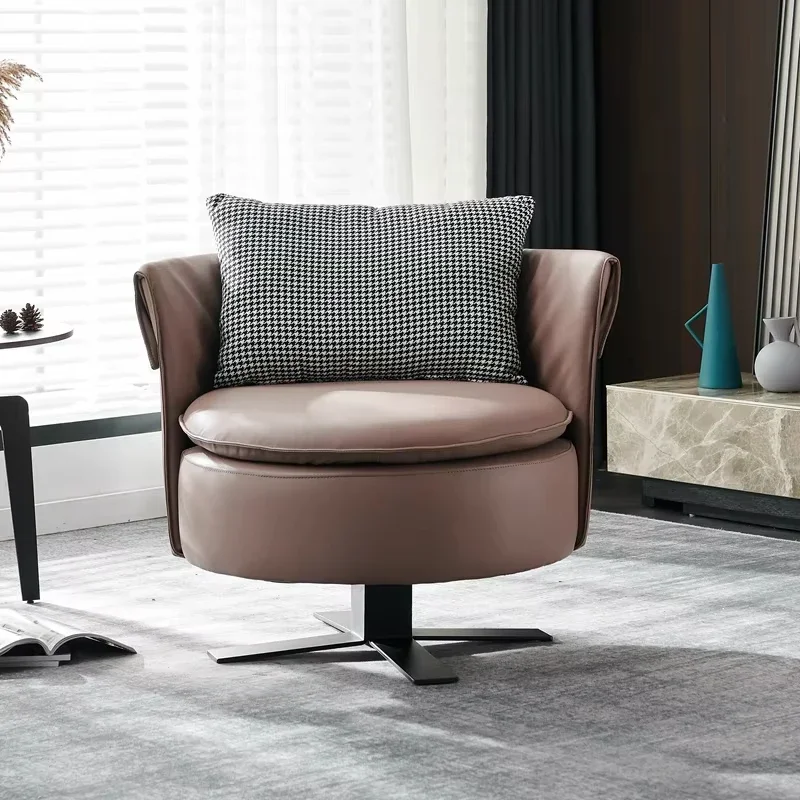 Velvet Rotating Round Lounge Chair with Metal Legs Rotating Single Armchair Hotel Lobby Waiting Chair