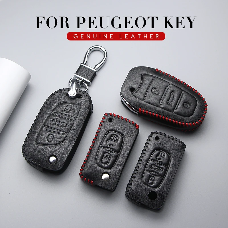 KUKAKEY Genuine Leather Car Key Case Cover Car Styling For Peugeot 307 206 207 407 308 301 3008 406 408 607 208 Key Bag Holder