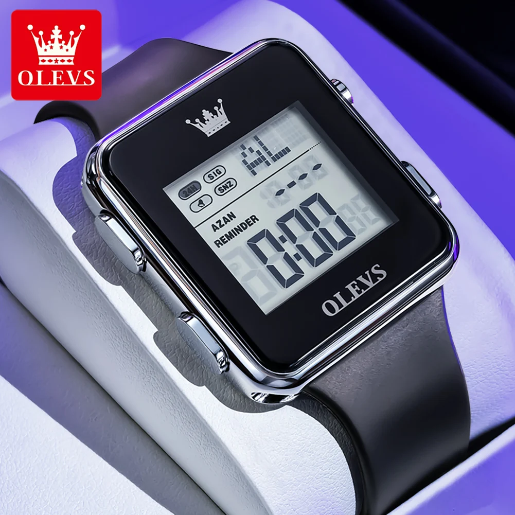 Olevs 1105 relógio masculino novo quadrado pulseira de silicone grande mostrador claro relógio elegante led calendário luminoso relógio eletrônico masculino