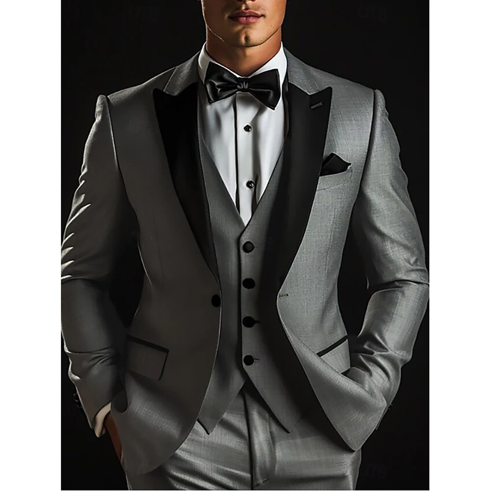 

Luxury Silvery Men's Suits Blazer Elegant Wedding 3 Piece Jacket Pants Vest Customzied Male Clothing Outfits Costume Homme