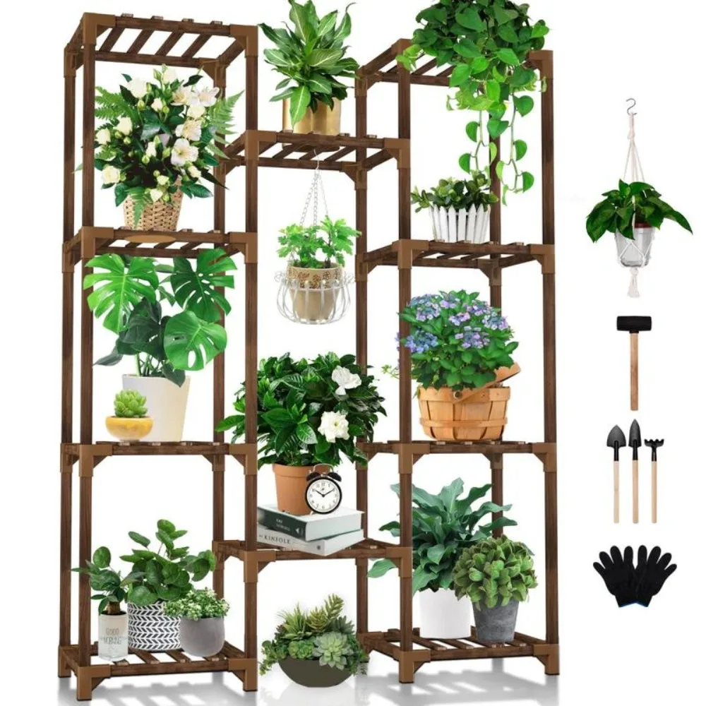 

Stand Indoor Outdoor10 Tiers 11 Pot Large Plant Rack Wood Plant Holder Plant Shelves for Room Corner Balcony Garden