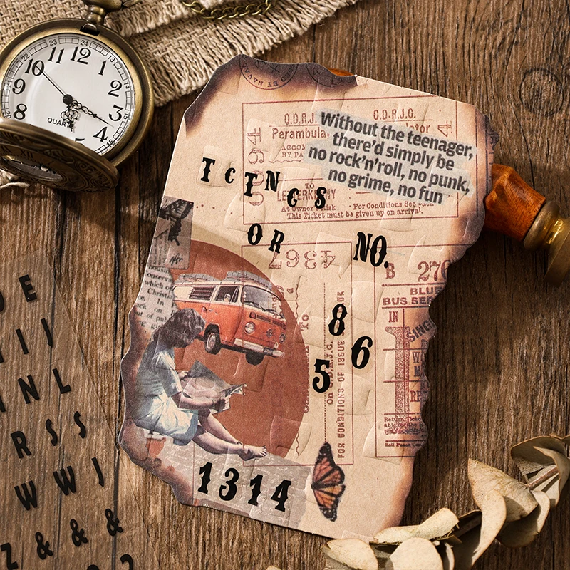 Journal GO 6pcs Vintage Alphabets Retro Classic Letters Stickers DIY Diary Junk Journal Decoration Collage Sticker Album