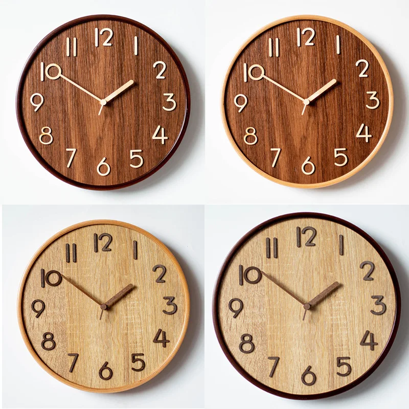 13-inch solid wood wall clock, log style, living room, high-end feel, modern light luxury, simple clock