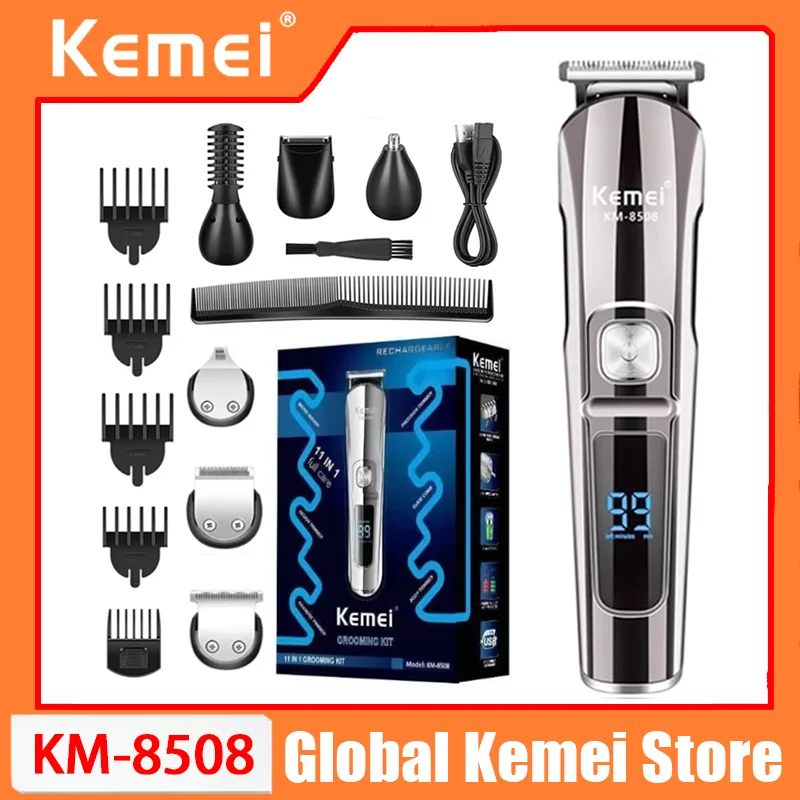 Kemei-cortadora de pelo profesional multifunción para hombre, resistente al agua, 6 en 1, maquinilla de afeitar eléctrica, Kit de aseo para hombre, KM-8508