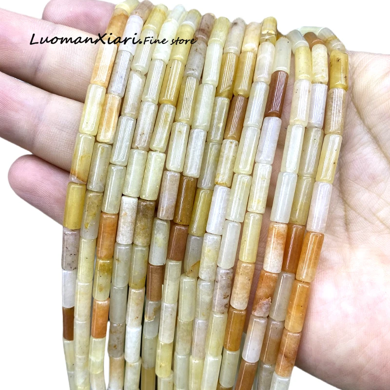 Cylinder Natural Stone 4x13mm Gobi Yellow Jade Loose Round Spacer Beads for Jewelry Making Diy Bracelet Earrings Accessories