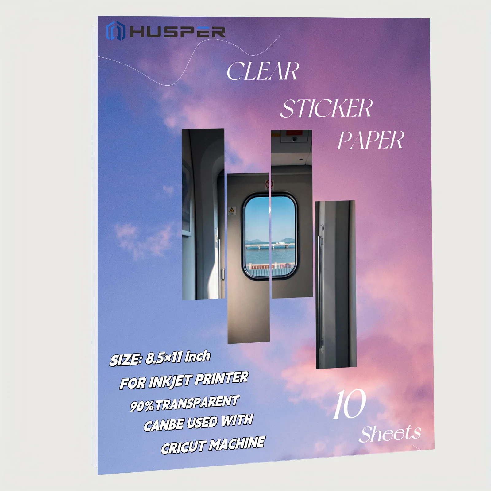 

HUSPER 8,5 × 11 дюймов, 10 листов, виниловая наклейка для печати, прозрачная, без водонепроницаемой бумаги для наклеек для струйного принтера