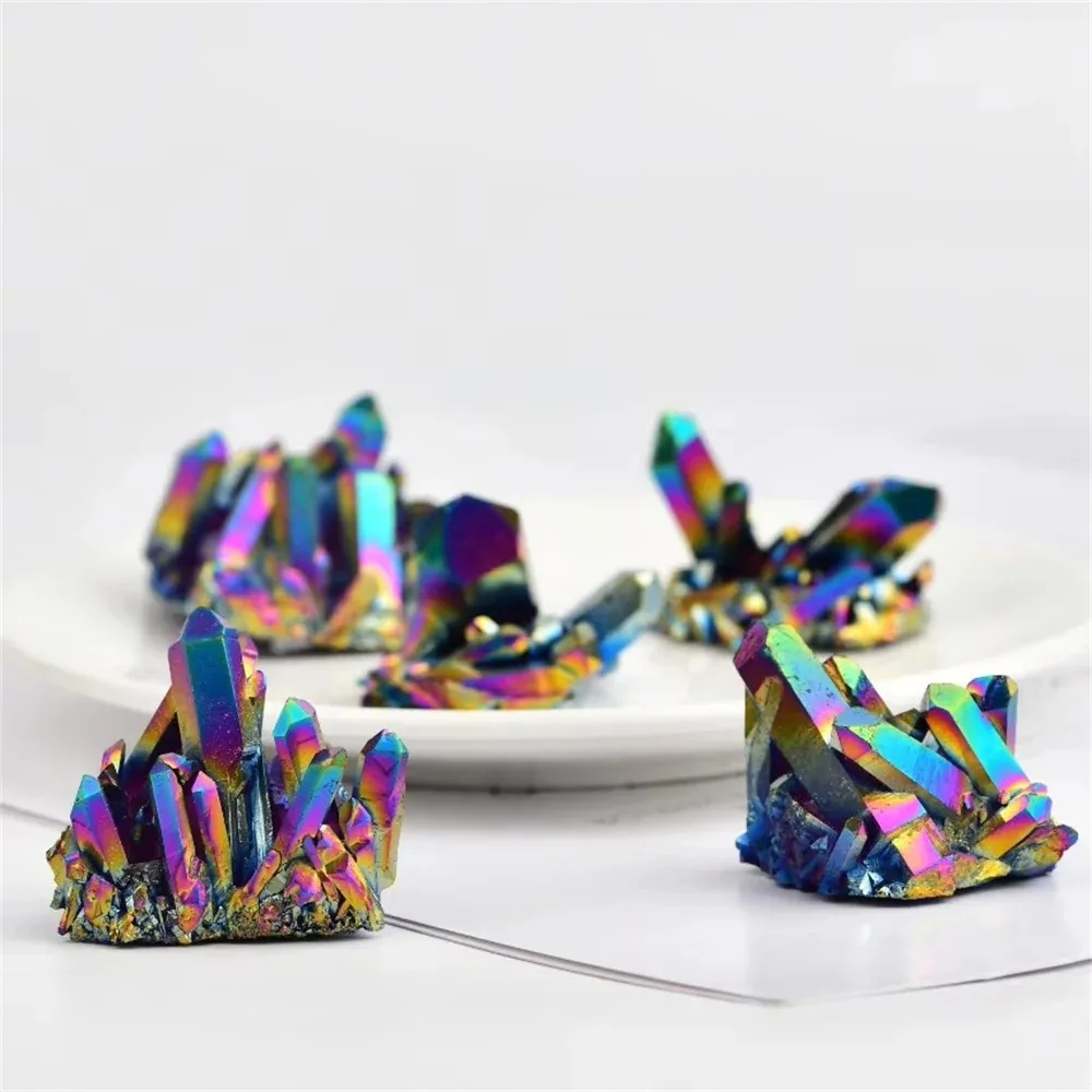 Electroplating Color High Quality Titanium Aura Quartz Crystal Cluster Iridescent Chakra Crystal For specimen decorative crafts