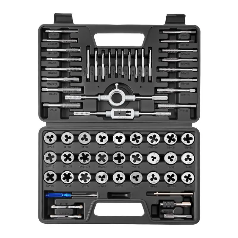 

Free Shipping-Tap and Die Set, 60-Piece Metric and SAE Sizes M3 to M12, #4 to 1/2", with Coarse and Fine Thread Taps and Dies, W