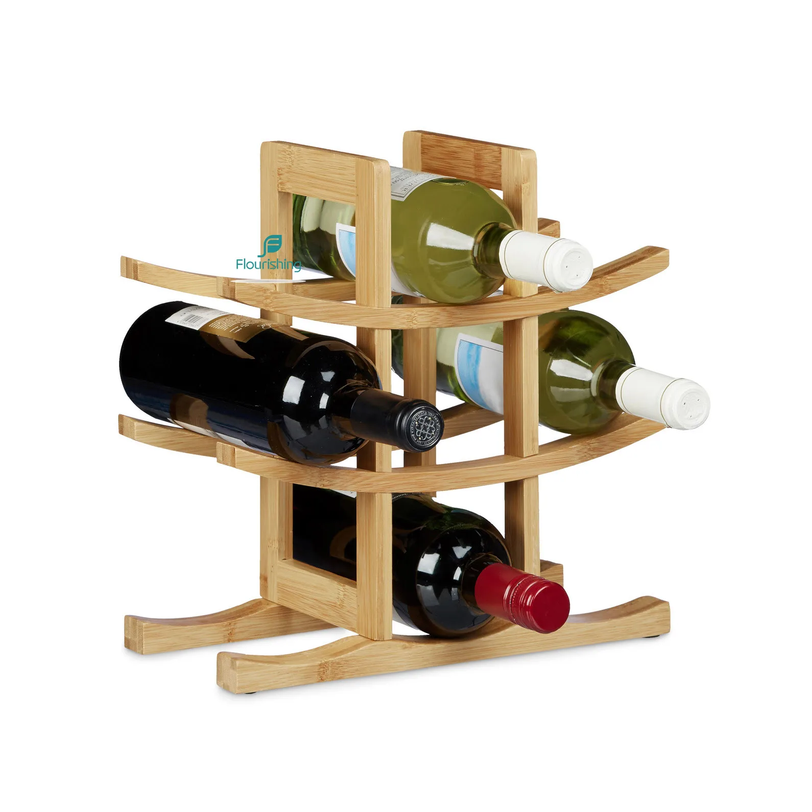 Home Decoration Bamboo Wood Table Top Tree Wine Bottle Display Rack