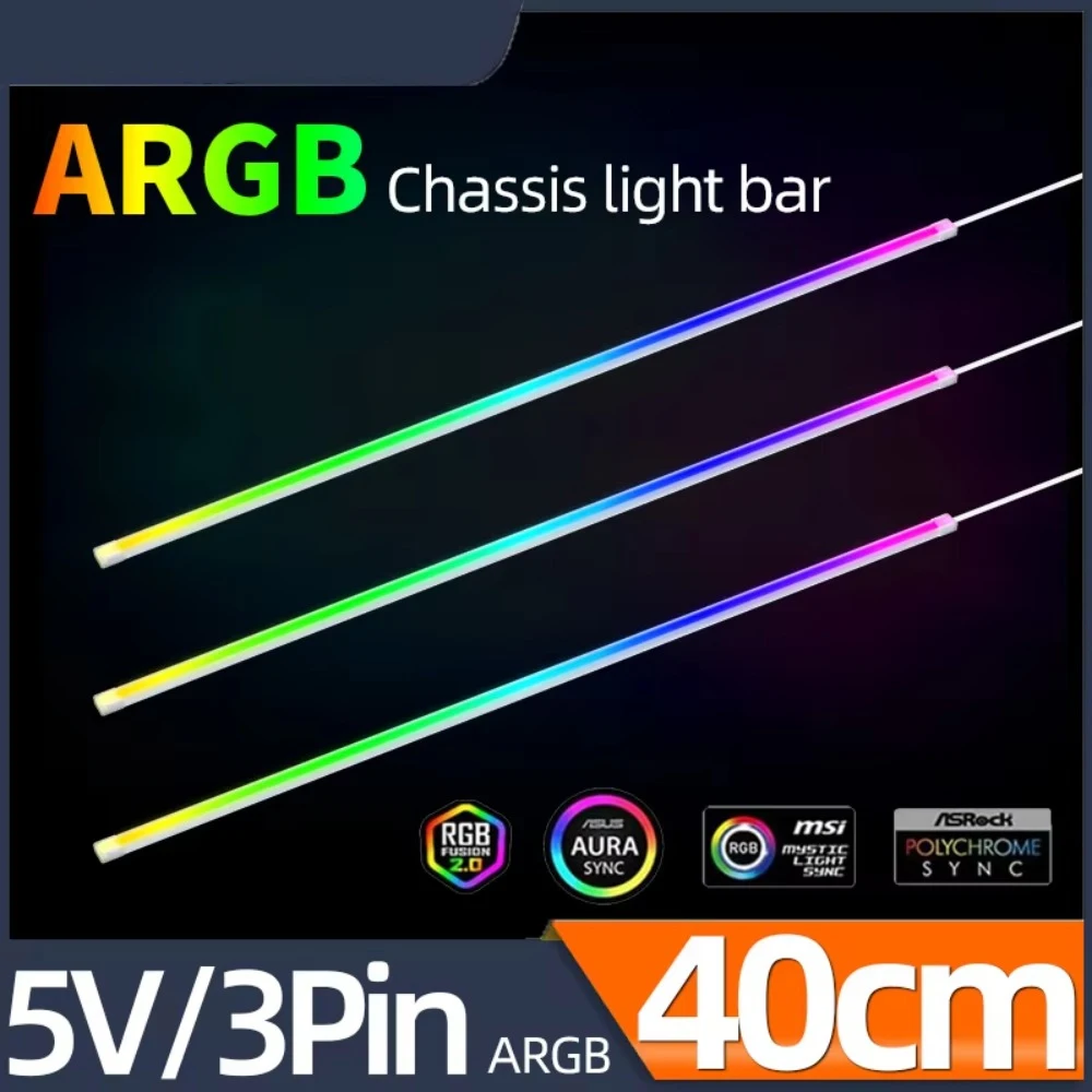 5V 3PIN ARGB LED Light Bar 408mm Colorful PC Case Atmosphere Lamp Flexible DIY Light Strip With 3M Adhesive Backing for Computer