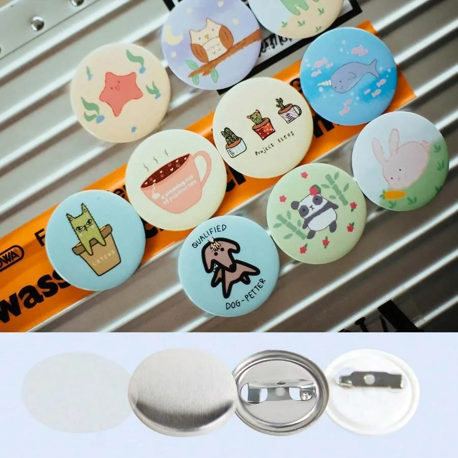 

500 Sets 1 Inch 25mm Pin Back Button Parts For Button Maker Machine DIY Round Button Badge Parts Set Includes Metal Top Plastic