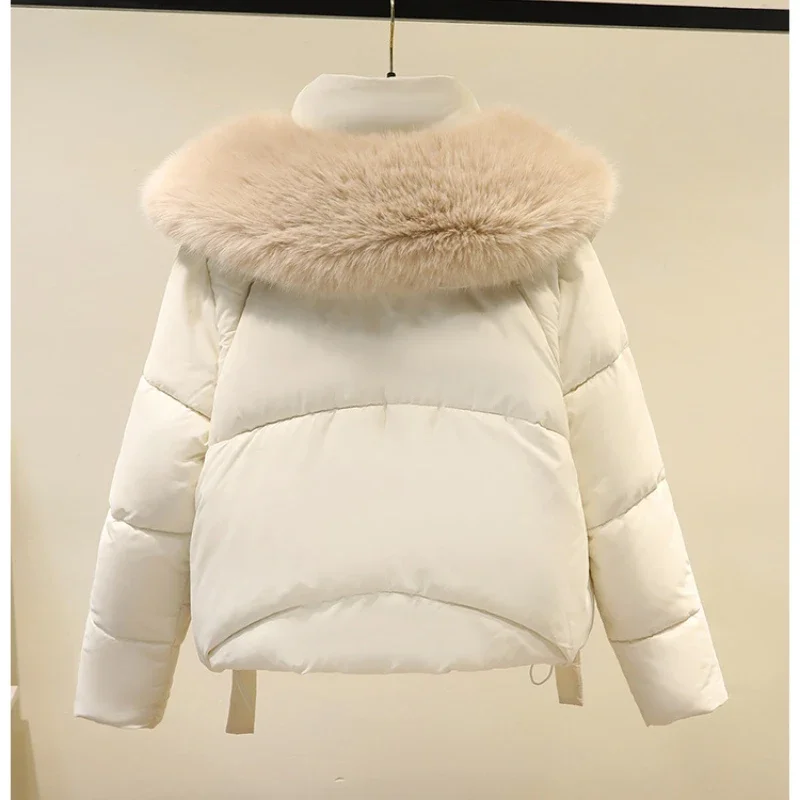 Chaqueta acolchada con capucha para mujer, abrigo grueso de algodón con cuello de piel, diseño elegante de manga larga, prendas de vestir exteriores