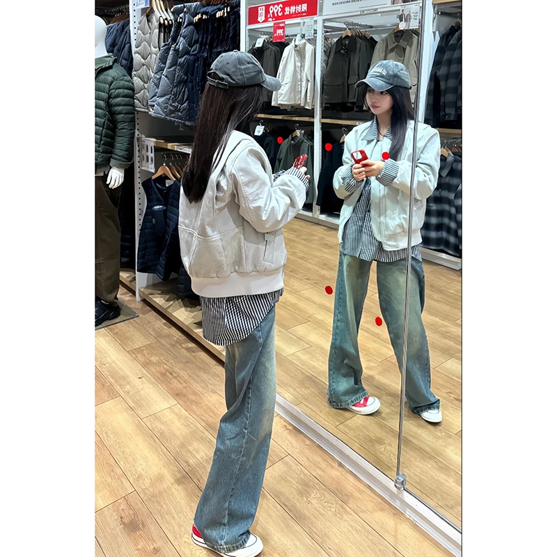 Jaqueta Feminina Retrô Estilo Workwear 2024 Nova Coleção Primavera Outono Casaco Detroit de Alta Qualidade para Início do Outono