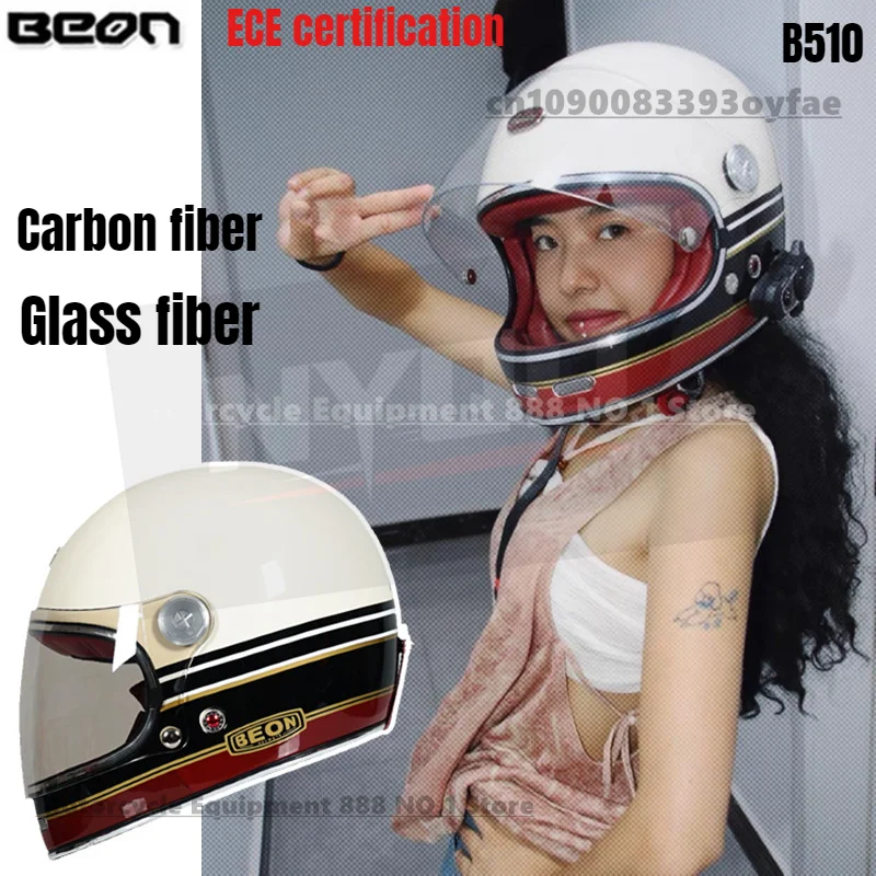 

Полнолицевой шлем Beon из углеродного волокна/стекловолокна в стиле ретро, унисекс, крутой персонализированный мотоциклетный шлем, европейская сертификация ECE